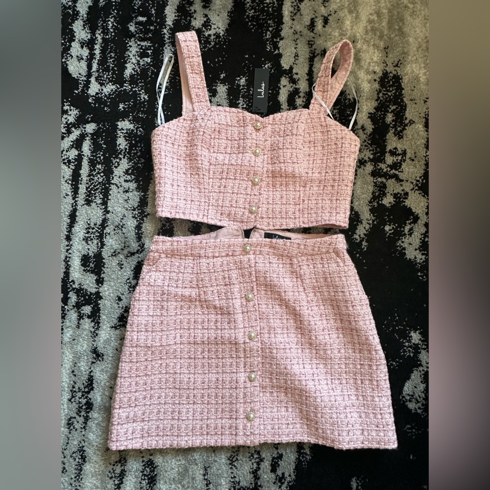 Lulus Pink Tweed skirt set size Large